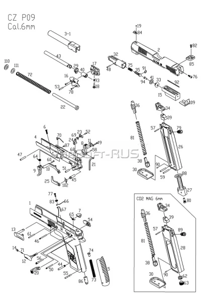 Подаватель шаров KJW CZ P09 CO2 GBB (CP436TB-36)