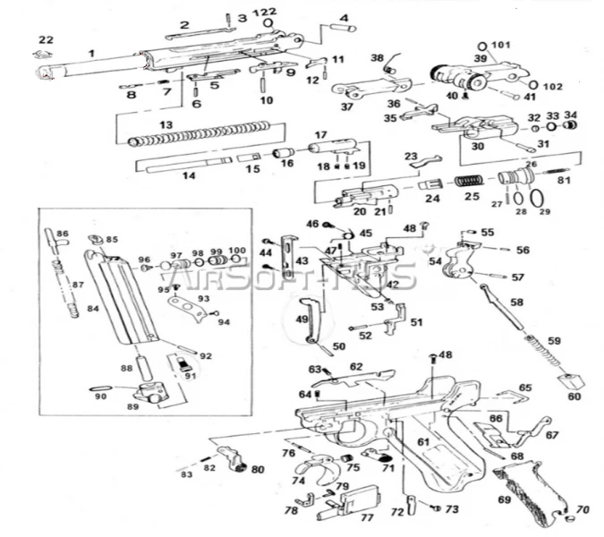 Основание ствола WE Luger P08 Артиллерийский GGBB (GP403-WE-106)