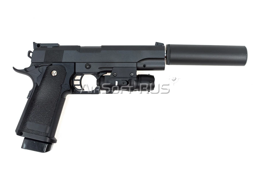 Пистолет Galaxy Hi-Capa с глушителем и ЛЦУ spring (G.6A)