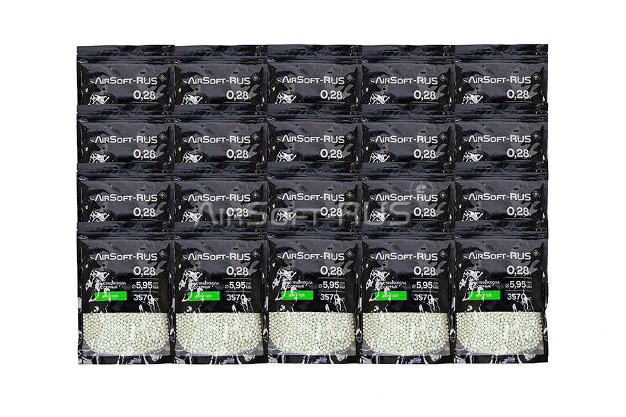 Коробка шаров Airsoft-RUS 0.28гр. 3570шт. зелёные трассирующие 20 упаковок (CTN-ASR-T-028)