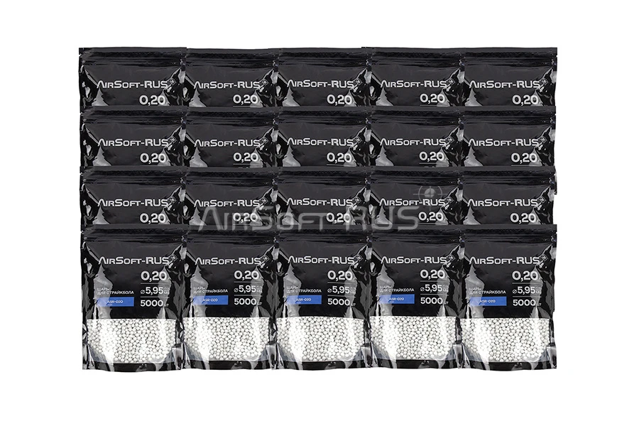 Коробка шаров Airsoft-RUS 0.20гр. 5000шт. белые 20 упаковок (CTN-ASR-020)