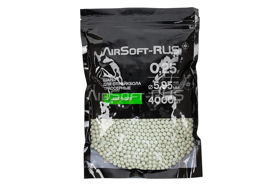 Шары Airsoft-RUS 0.25гр. зелёные трассирующие 4000шт (ASR-T-025)