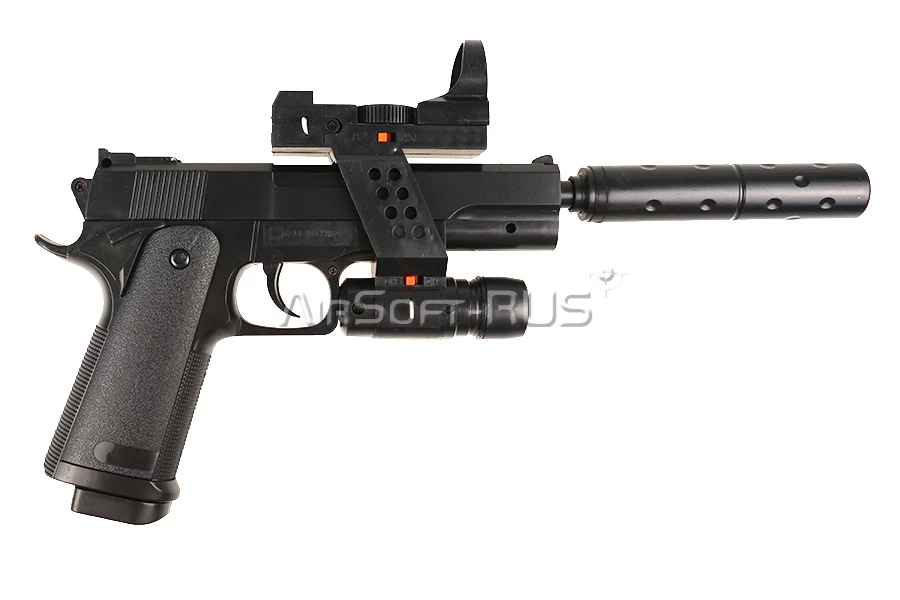 Пистолет  Galaxy Colt 1911 с глушителем и ЛЦУ spring (G.053A)