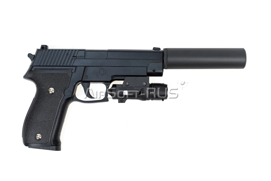 Пистолет  Galaxy Sig Sauer 226 с глушителем и ЛЦУ spring (G.26A)