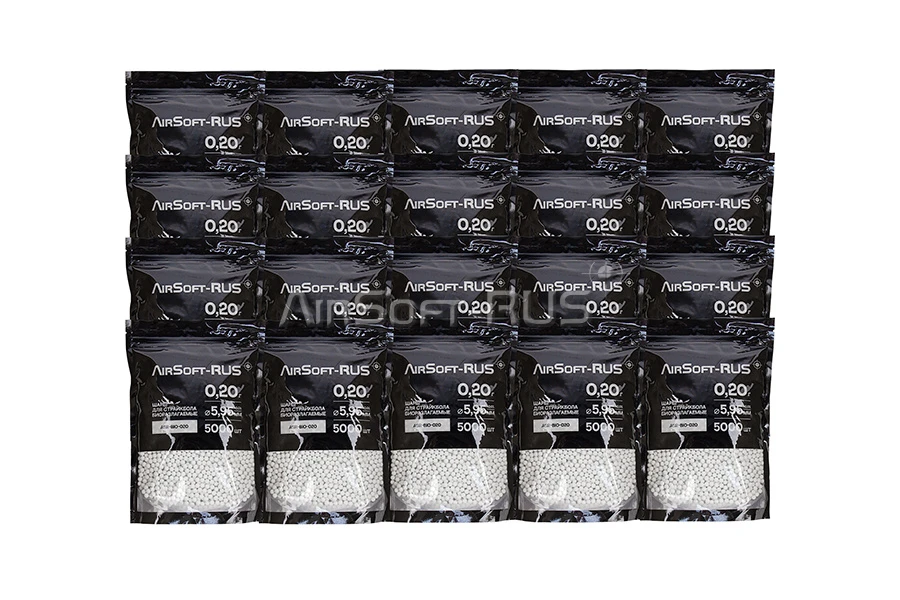 Коробка шаров Airsoft-RUS 0.20гр. 5000шт. биоразлагаемые 20 упаковок (CTN-ASR-BIO-020)