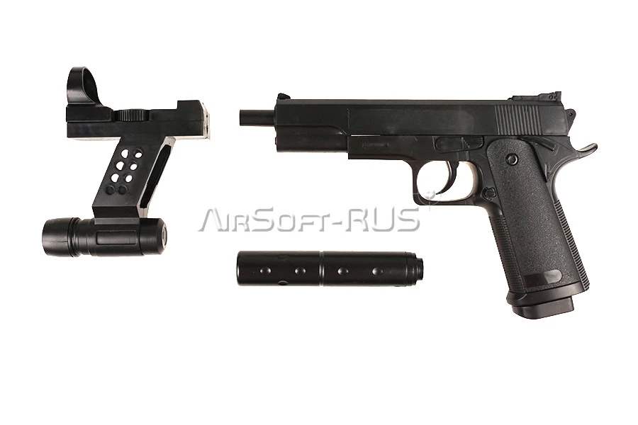 Пистолет  Galaxy Colt 1911 с глушителем и ЛЦУ spring (G.053A)