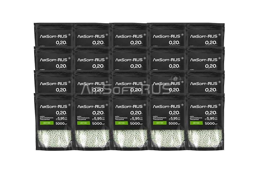 Коробка шаров Airsoft-RUS 0.20гр. 5000шт. зелёные трассирующие 20 упаковок (CTN-ASR-T-020)