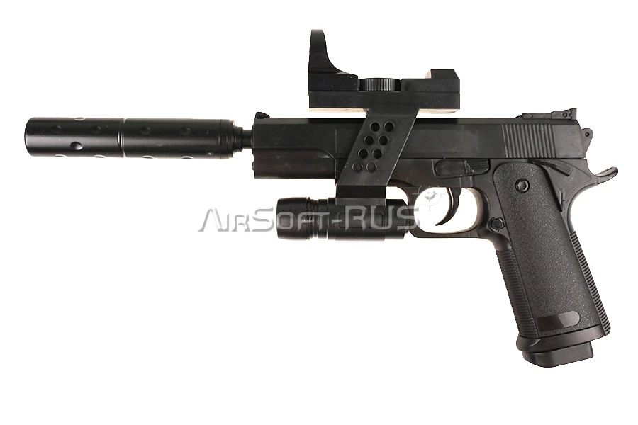 Пистолет  Galaxy Colt 1911 с глушителем и ЛЦУ spring (G.053A)