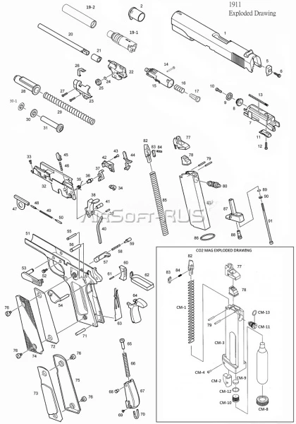 Гнездо боевой пружины KJW Colt M1911 MEU CO2 GBB  (CP119-67)