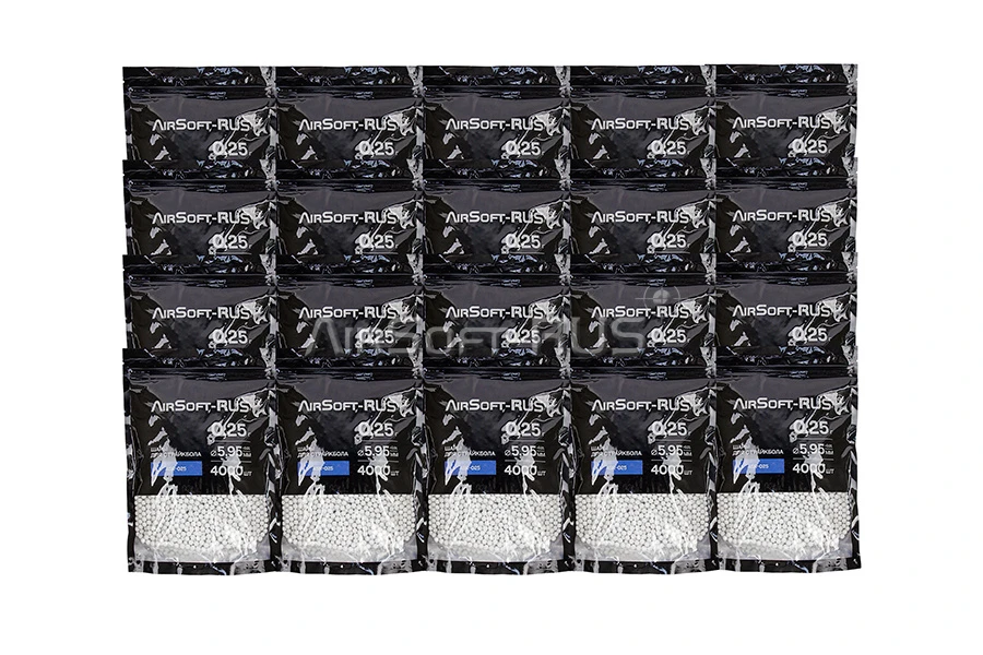 Коробка шаров Airsoft-RUS 0.25гр. 4000шт. белые 20 упаковок (CTN-ASR-025)