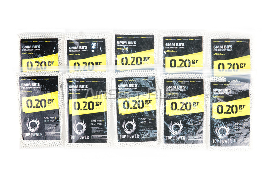 Коробка шаров Top Power 0.20гр. 4000шт. Precision белые, 10 упаковок (C520-CTN)