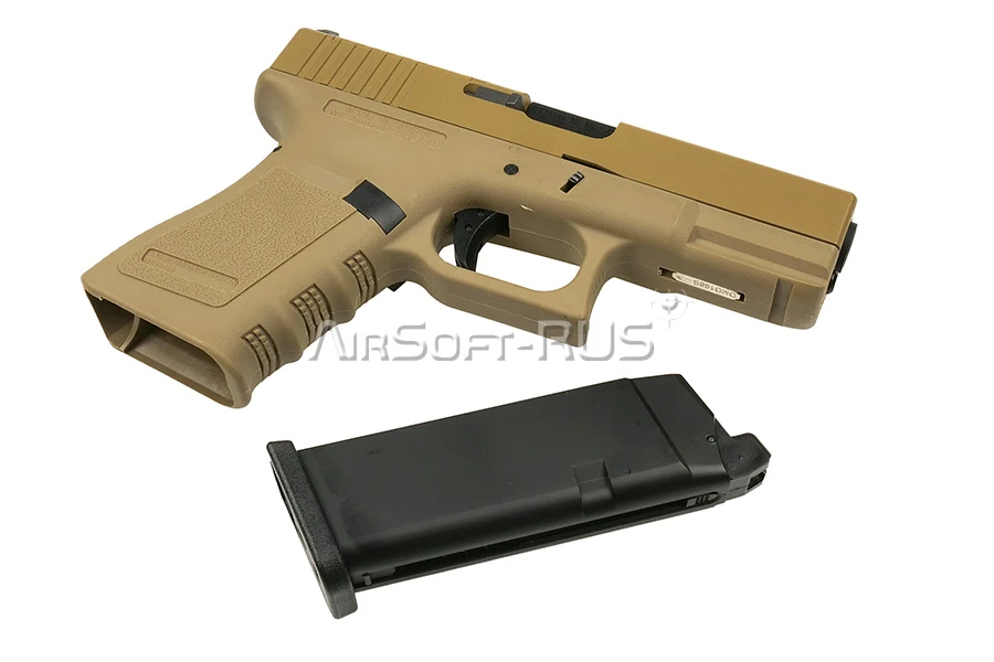 Пистолет WE Glock 19 Gen 3 с тактическим затвором GBB TAN (GP650-19-TAN)