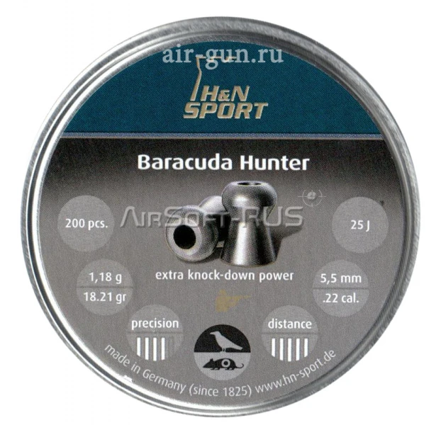 Пули пневматические H&N Baracuda Hunter 5,5 мм 1,18 грамма (200 шт.) (AG-PB402)