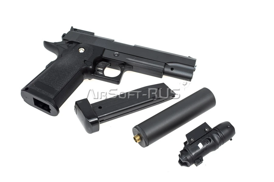 Пистолет Galaxy Hi-Capa с глушителем и ЛЦУ spring (G.6A)