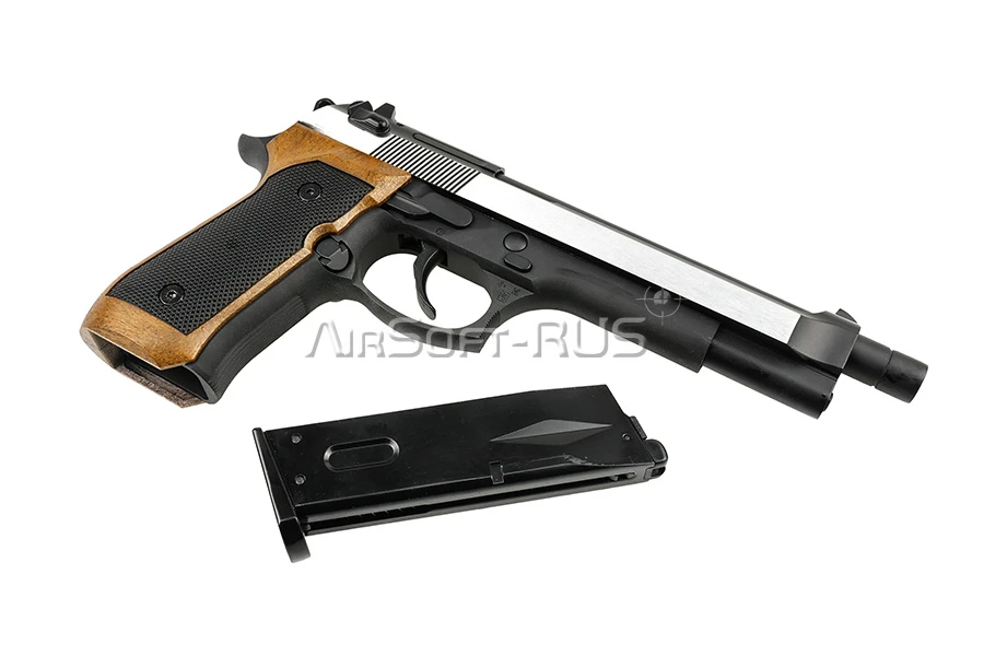 Пистолет WE Beretta M92 Long Silver Wood GGBB (GP304)