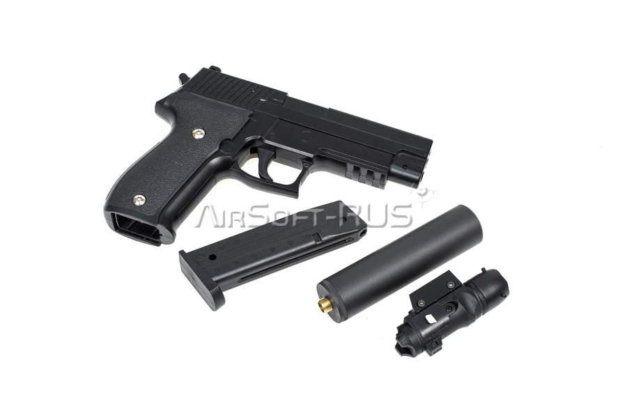 Пистолет  Galaxy Sig Sauer 226 с глушителем и ЛЦУ spring (G.26A)